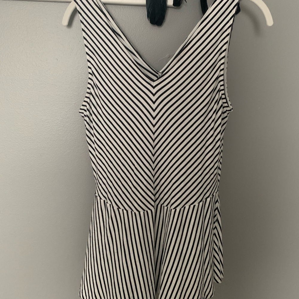 Black and White Striped Peplum Top
